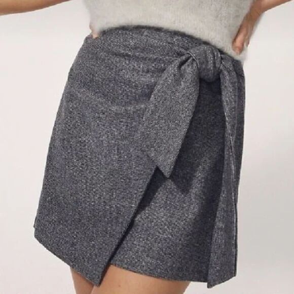 Aritzia Wilfred Wool Mini Skirt Women's 8 Grey Tie School Girl Preppy Academia - Picture 1 of 8